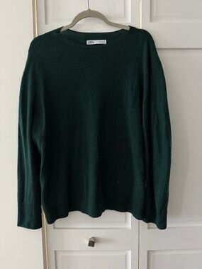 Zara Emerald Wool Mix Oversized Knit Sweater | Dark Green | Size XL